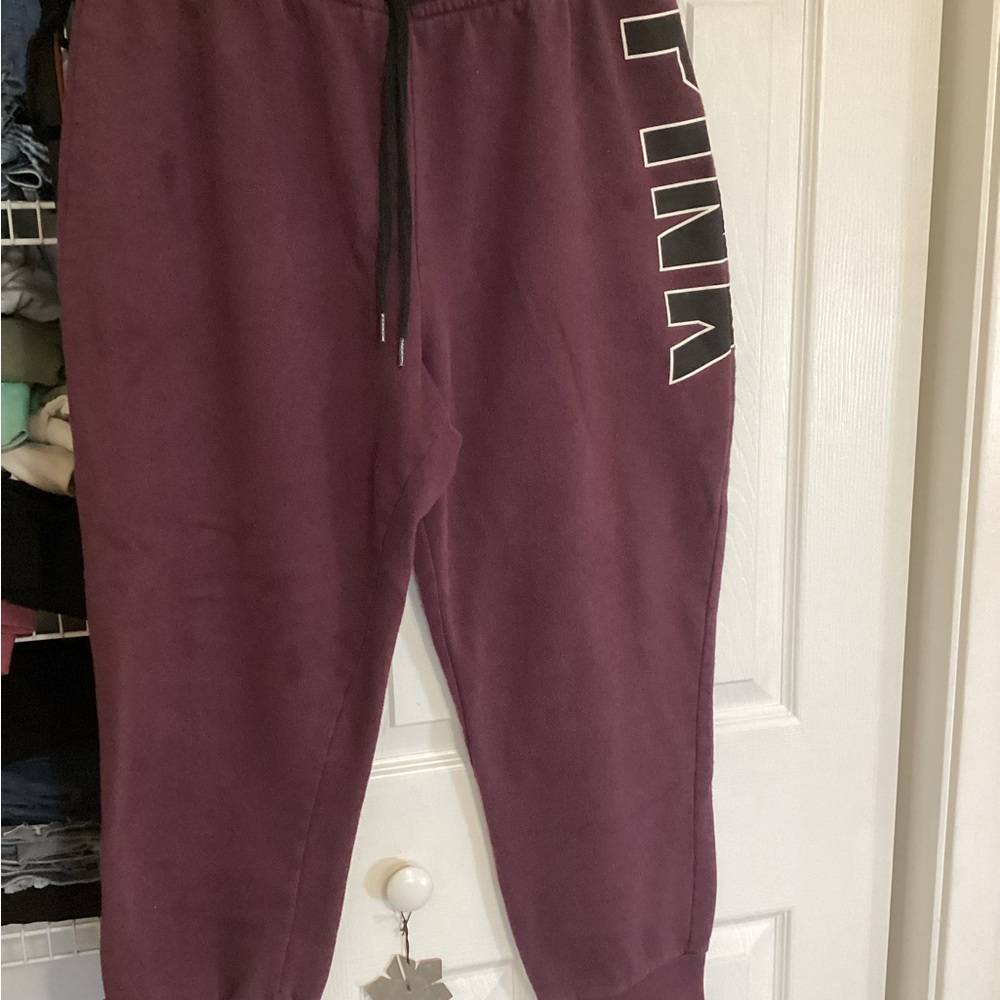 PINK Victoria's Secret Black and Deep Purple Joggers